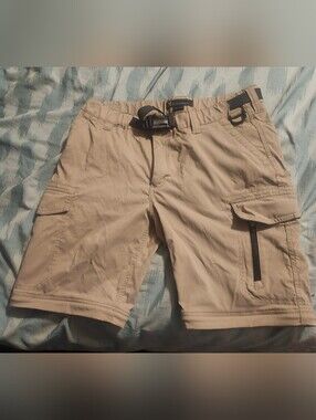 BC Clothing Utility Cargo Shorts Beige Belted‎ Cotton Nylon Blend Men's Size M